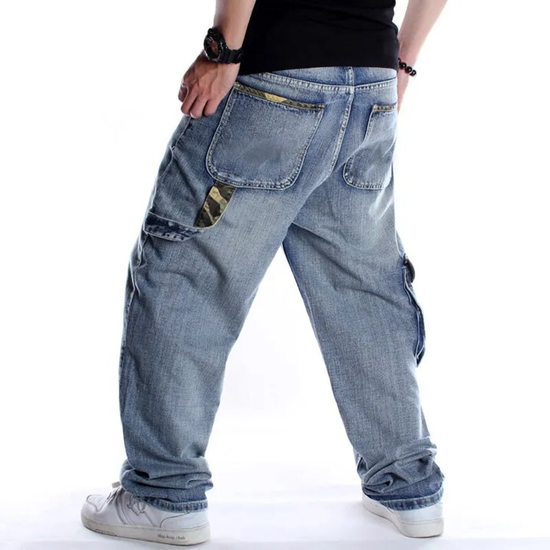 Nanaco Man Loose Baggy Jeans Hiphop Skateboard Denim Pants Street Dance Hip Hop Rap Male Black Trouses Chinese Size 30-46