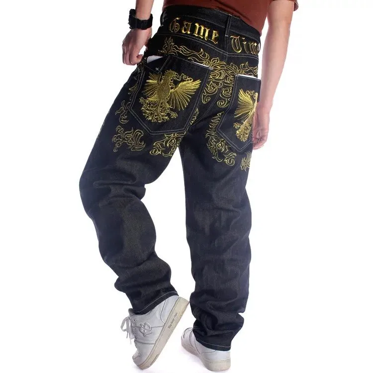 Nanaco Man Loose Baggy Jeans Hiphop Skateboard Denim Pants Street Dance Hip Hop Rap Male Black Trouses Chinese Size 30-46