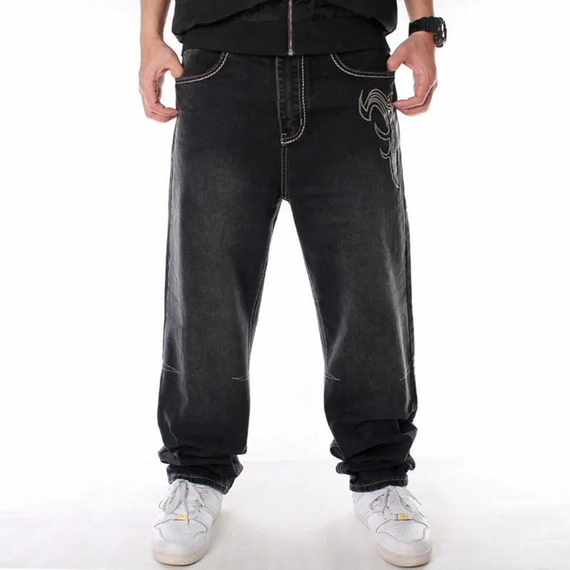 Nanaco Man Loose Baggy Jeans Hiphop Skateboard Denim Pants Street Dance Hip Hop Rap Male Black Trouses Chinese Size 30-46