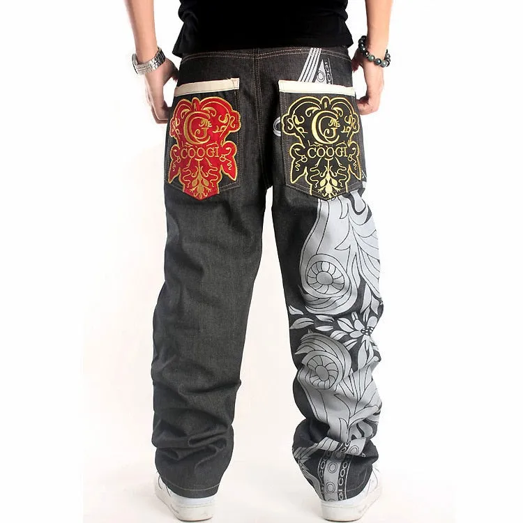 Nanaco Man Loose Baggy Jeans Hiphop Skateboard Denim Pants Street Dance Hip Hop Rap Male Black Trouses Chinese Size 30-46