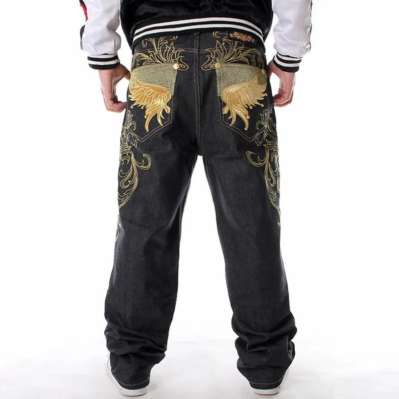 Nanaco Man Loose Baggy Jeans Hiphop Skateboard Denim Pants Street Dance Hip Hop Rap Male Black Trouses Chinese Size 30-46