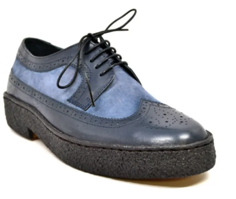 Playboy Wingtip Low Navy Leather & Blue Suede - The British Collection