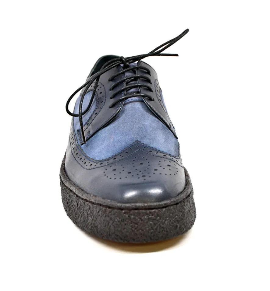 Playboy Wingtip Low Navy Leather & Blue Suede - The British Collection