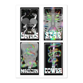 Sheet of 4 Glitchy Skeletons Tarot sticker sheet V1