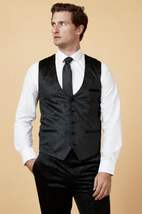 SIMON - Black Velvet Jacquard Waistcoat