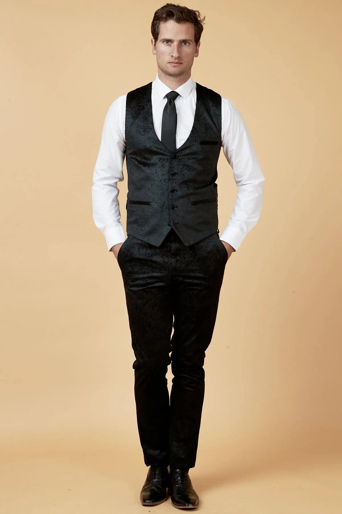 SIMON - Black Velvet Jacquard Waistcoat