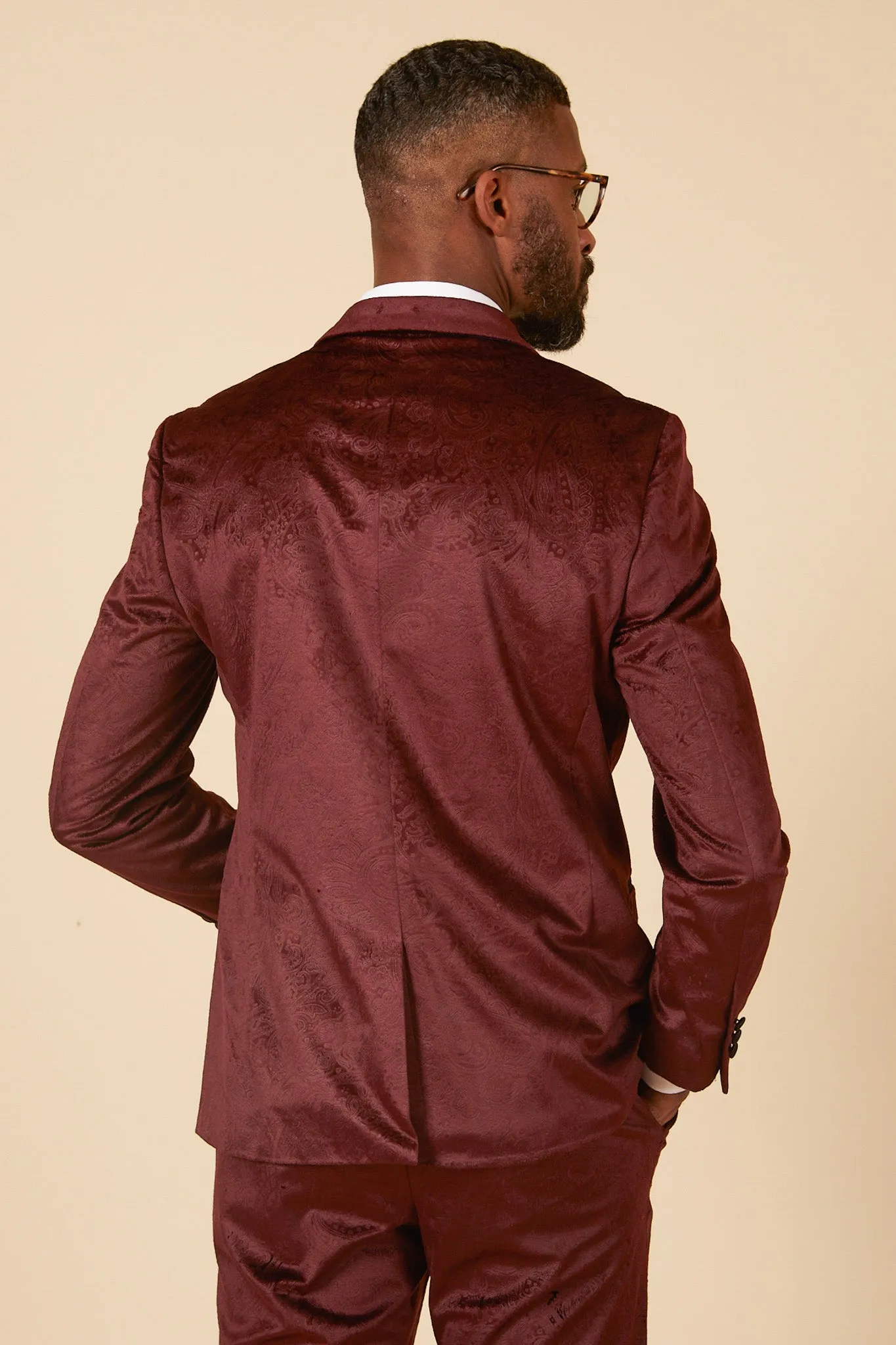 SIMON - Velvet Wine Tux Lapel Jacquard Blazer