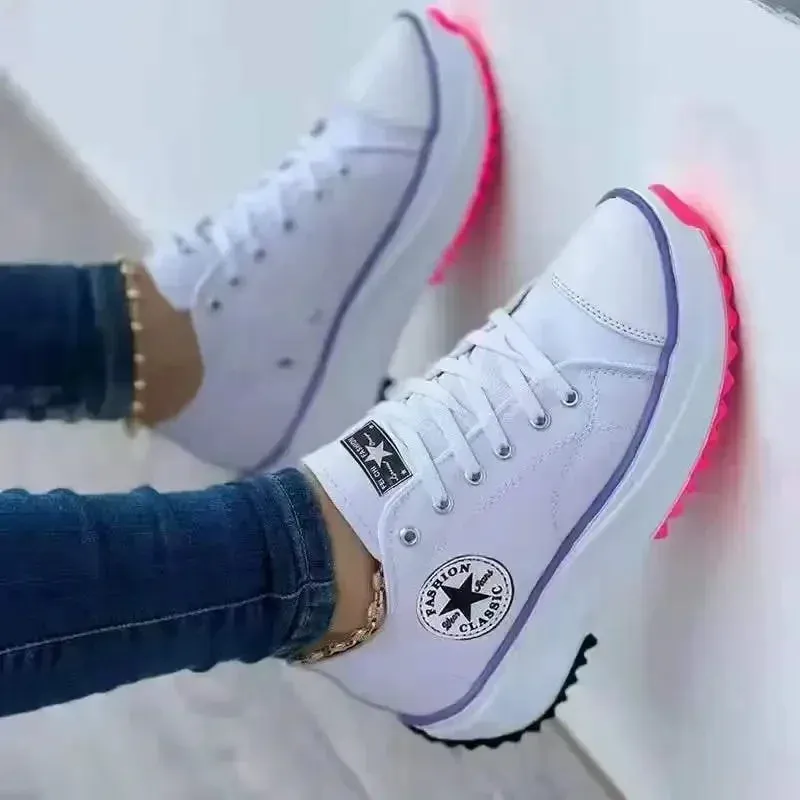 Spring and Autumn New Women Luxury Designer Thick-soled Sneakers 2024 Ladies Canvas Denim Casual Lace-up Skateboard Tennis Shoes