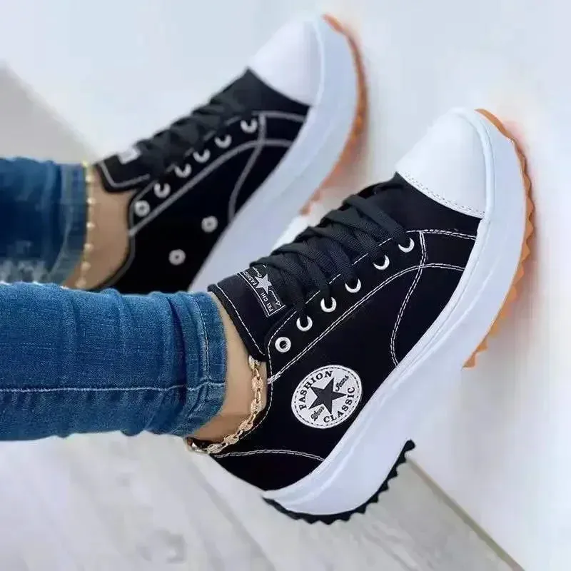 Spring and Autumn New Women Luxury Designer Thick-soled Sneakers 2024 Ladies Canvas Denim Casual Lace-up Skateboard Tennis Shoes