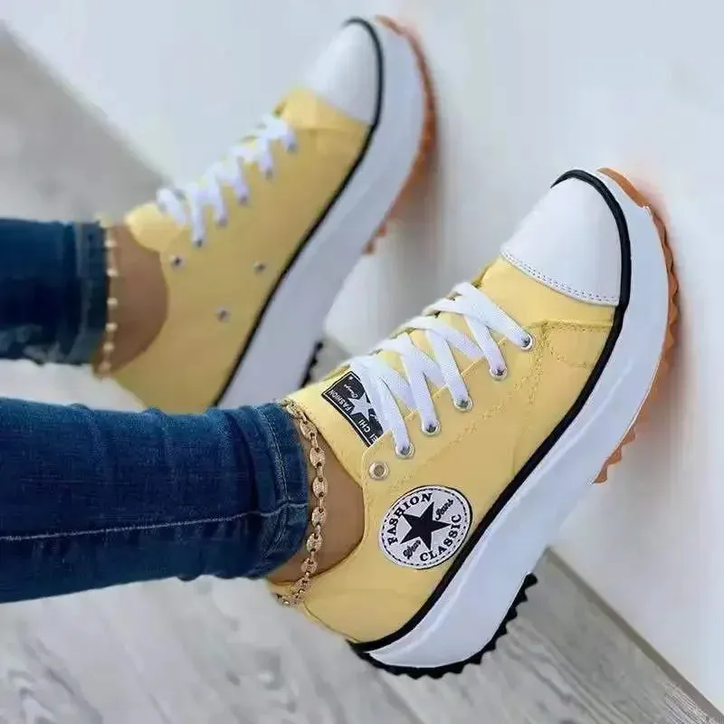 Spring and Autumn New Women Luxury Designer Thick-soled Sneakers 2024 Ladies Canvas Denim Casual Lace-up Skateboard Tennis Shoes