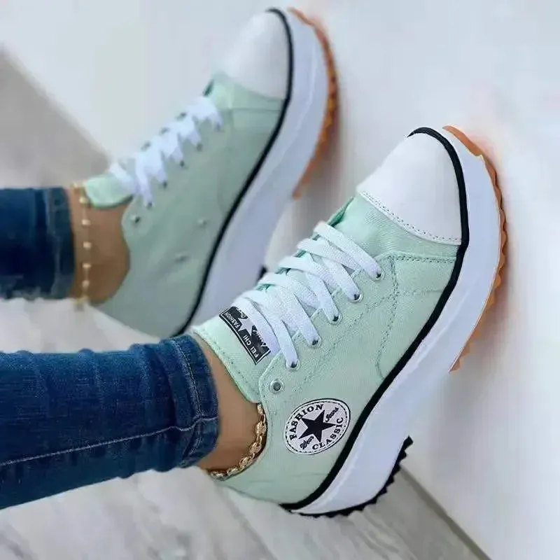 Spring and Autumn New Women Luxury Designer Thick-soled Sneakers 2024 Ladies Canvas Denim Casual Lace-up Skateboard Tennis Shoes