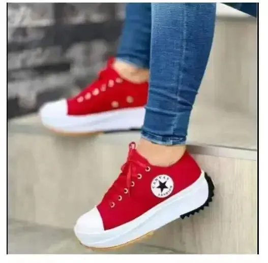 Spring and Autumn New Women Luxury Designer Thick-soled Sneakers 2024 Ladies Canvas Denim Casual Lace-up Skateboard Tennis Shoes